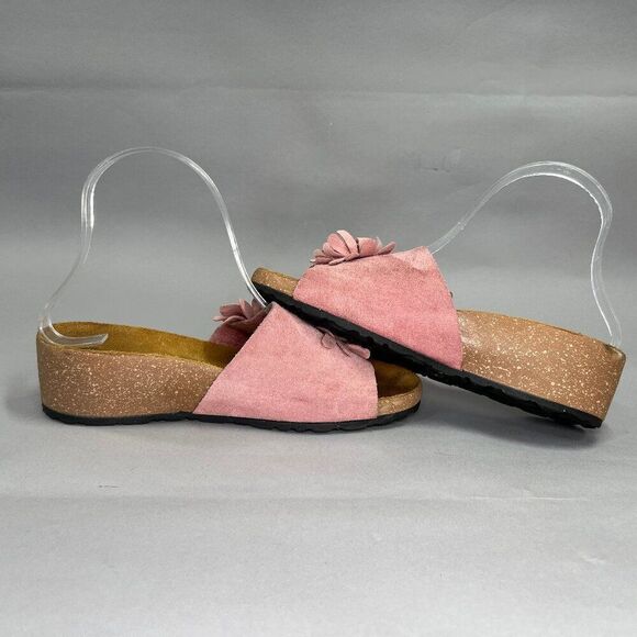Marina Luna Sandals Women's Size 6.5 Pink Suede Floral Cork Slide Flip Flops - Picture 7 of 12